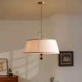 Vintage Pleated Round Chandelier - Ash Wood Hardware 1-Light Fixture for Bedroom & Living Room