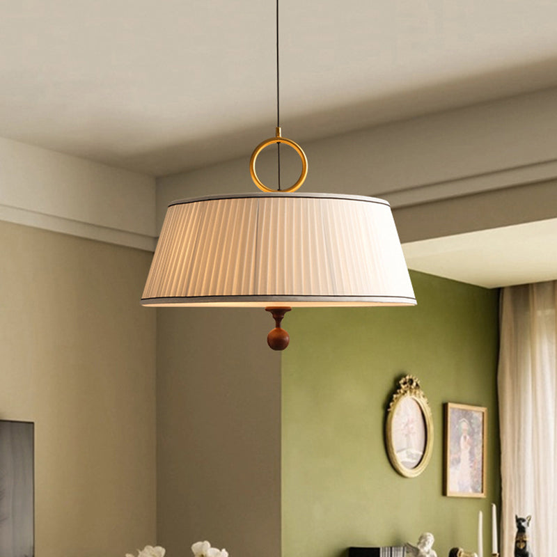 Vintage Pleated Round Chandelier - Ash Wood Hardware 1-Light Fixture for Bedroom & Living Room