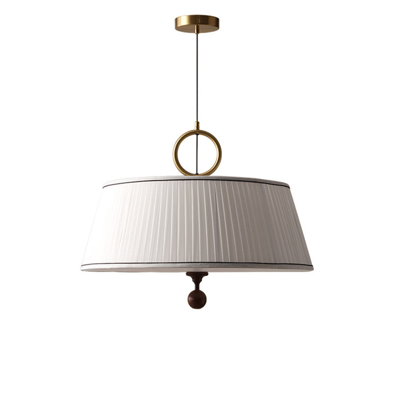 Vintage Pleated Round Chandelier - Ash Wood Hardware 1-Light Fixture for Bedroom & Living Room