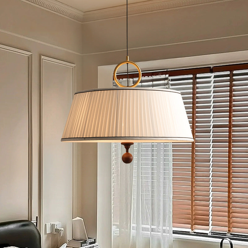 Vintage Pleated Round Chandelier - Ash Wood Hardware 1-Light Fixture for Bedroom & Living Room