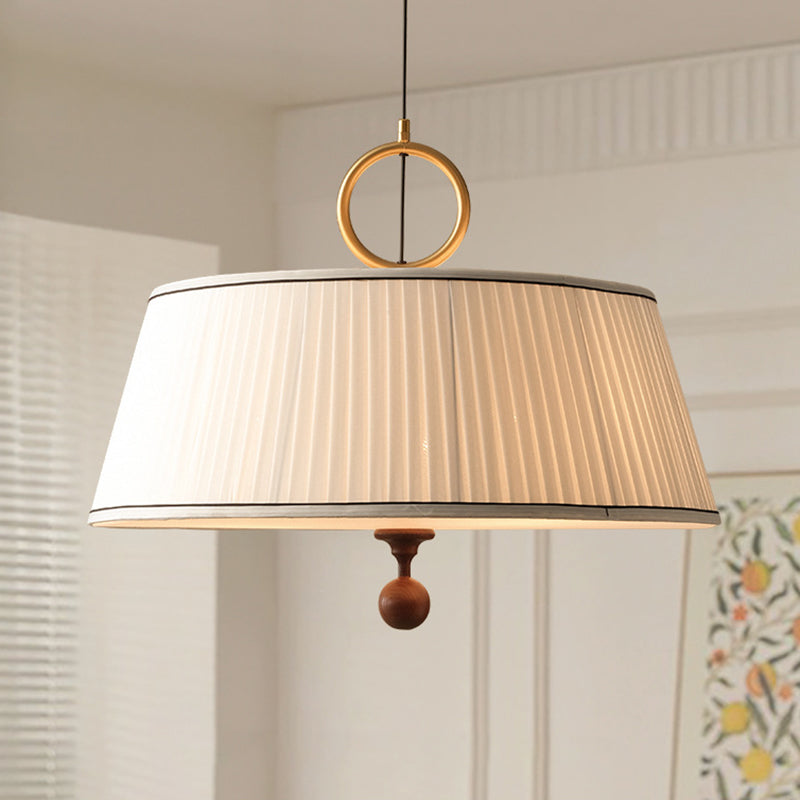 Vintage Pleated Round Chandelier - Ash Wood Hardware 1-Light Fixture for Bedroom & Living Room