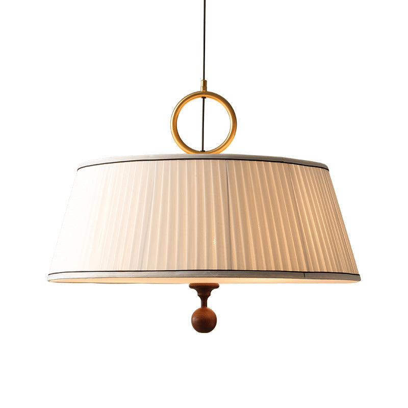 Vintage Pleated Round Chandelier - Ash Wood Hardware 1-Light Fixture for Bedroom & Living Room