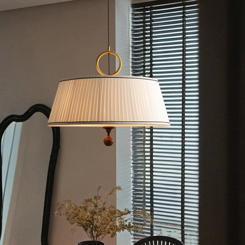Vintage Pleated Round Chandelier - Ash Wood Hardware 1-Light Fixture for Bedroom & Living Room