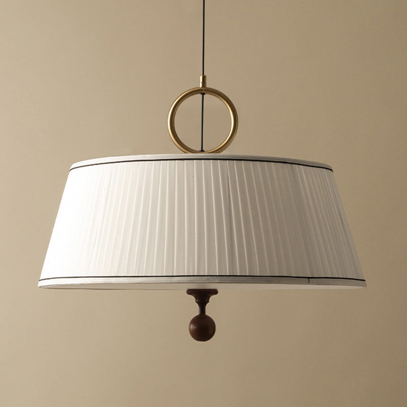 Vintage Pleated Round Chandelier - Ash Wood Hardware 1-Light Fixture for Bedroom & Living Room