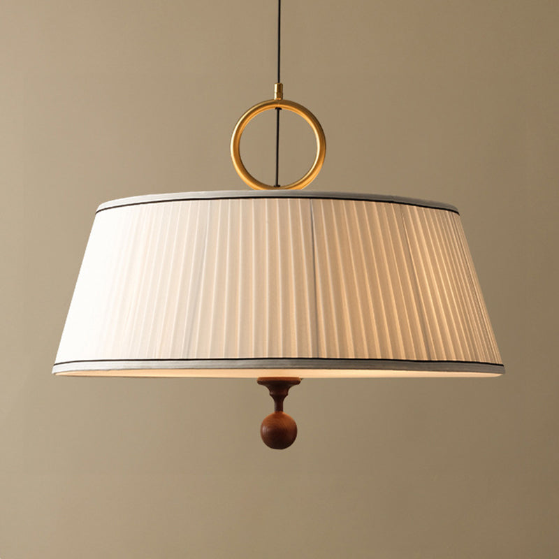 Vintage Pleated Round Chandelier - Ash Wood Hardware 1-Light Fixture for Bedroom & Living Room