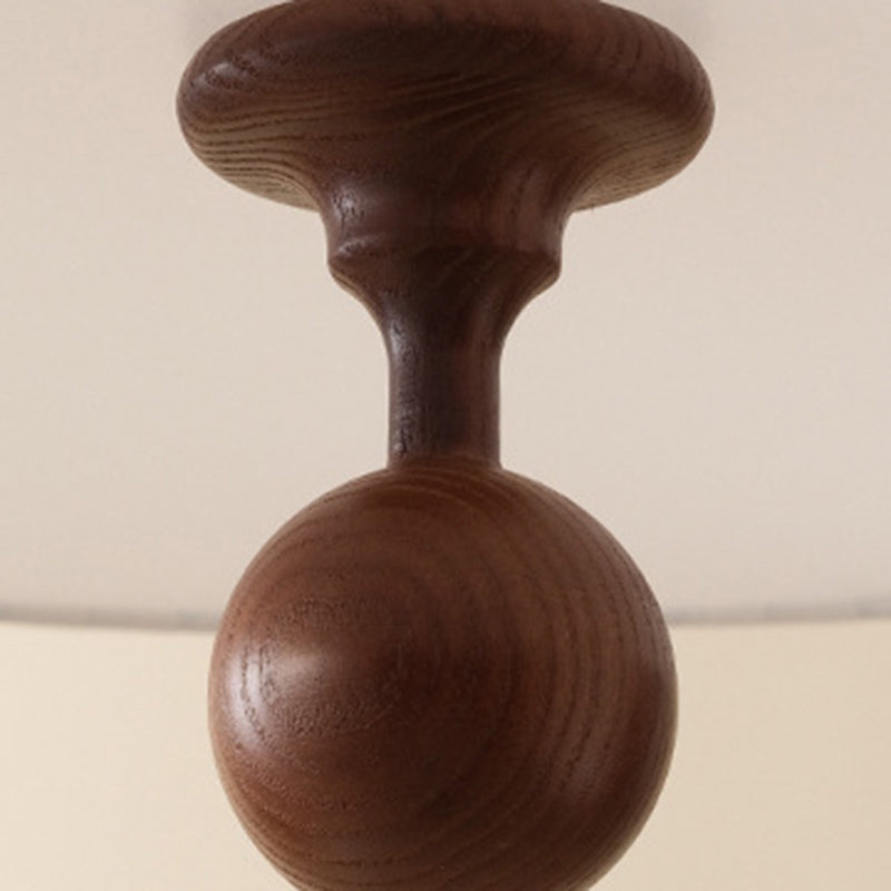 Vintage Pleated Round Chandelier - Ash Wood Hardware 1-Light Fixture for Bedroom & Living Room