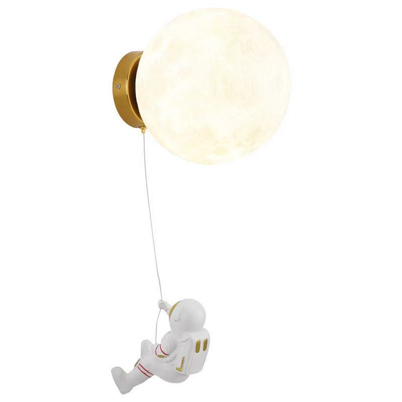 Modern Art Deco PLA Resin Iron Astronaut Planet Design 1-Light Wall Sconce Lamp for Bedroom & Living Room, Unique Decorative Lighting Fixture, Contemporary Space Themed Wall Light, Stylish Astronaut Decor, Home Aesthetic Wall Sconces, Trendy Bedroom Light