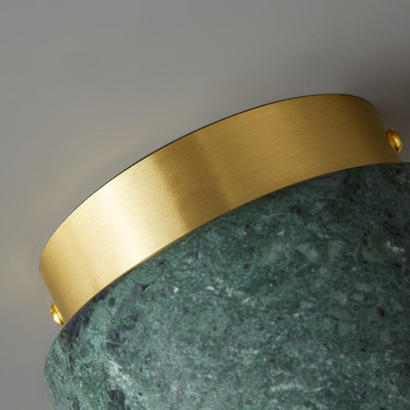 Contemporary Scandinavian Marble Metal Round Cylinder Semi-Flush Mount Light