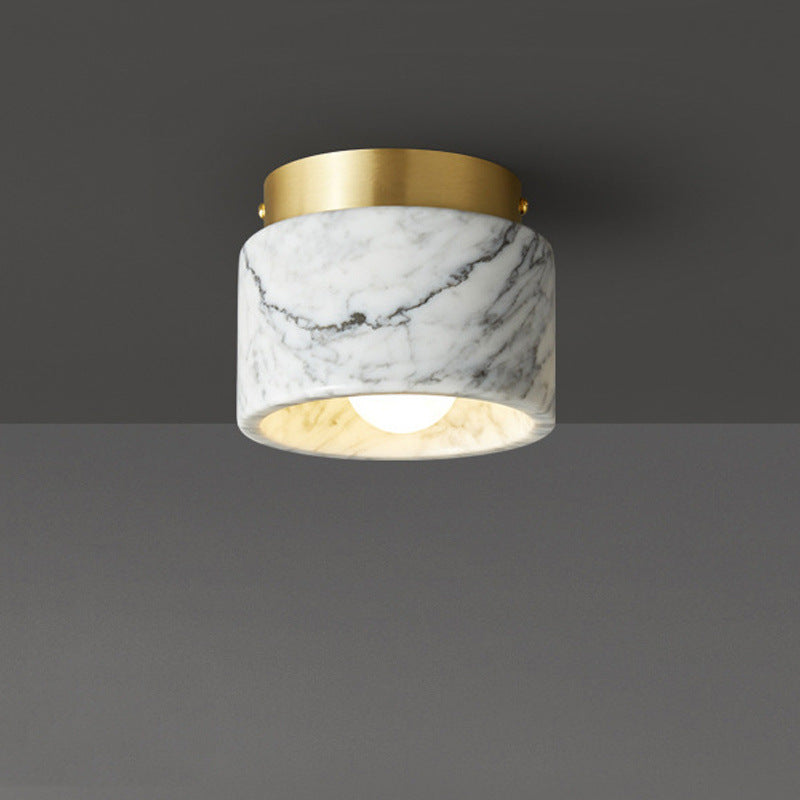 Contemporary Scandinavian Marble Metal Round Cylinder Semi-Flush Mount Light