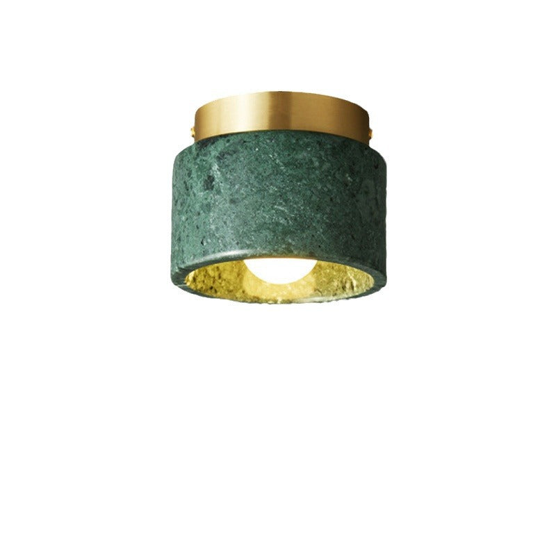Contemporary Scandinavian Marble Metal Round Cylinder Semi-Flush Mount Light