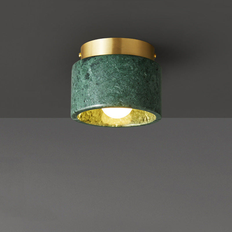 Contemporary Scandinavian Marble Metal Round Cylinder Semi-Flush Mount Light