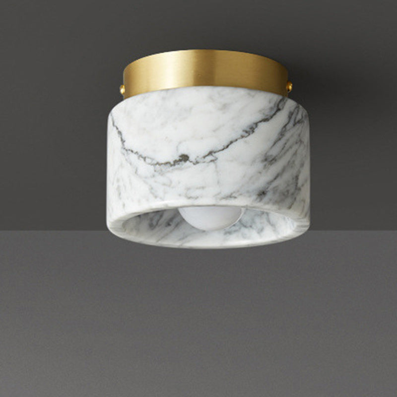 Contemporary Scandinavian Marble Metal Round Cylinder Semi-Flush Mount Light