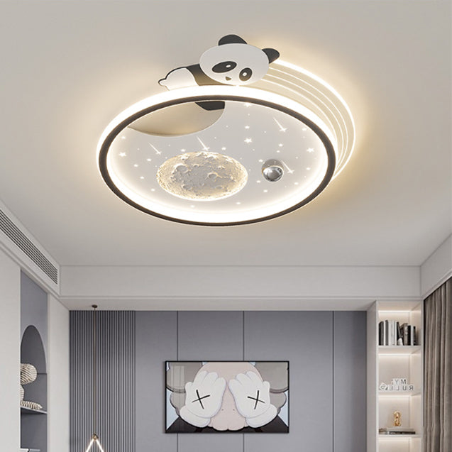 Modern Art Deco Kids Acrylic Resin Bunny Panda LED Flush Mount Ceiling Light Stylish Bedroom Living Room Décor Energy-Efficient Illumination Fun Children's Ceiling Fixture Unique Design Playful Lighting Solution Decorative Lighting for Kids Room Nursery R