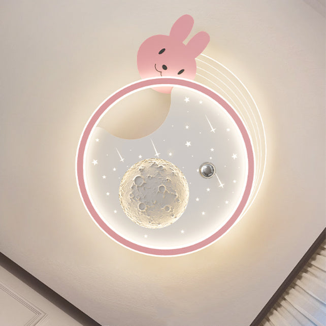 Modern Art Deco Kids Acrylic Resin Bunny Panda LED Flush Mount Ceiling Light Stylish Bedroom Living Room Décor Energy-Efficient Illumination Fun Children's Ceiling Fixture Unique Design Playful Lighting Solution Decorative Lighting for Kids Room Nursery R