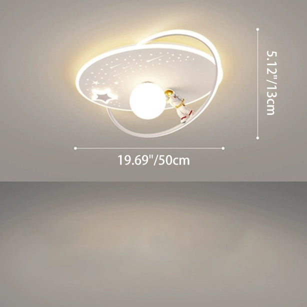 Modern Art Deco Kids Glass Acrylic Iron Astronaut Planet LED Flush Mount Ceiling Light Bedroom Living Room Home Decor Nursery Lighting Fixtures Unique Space Theme Children's Room Illumination Stylish Ceiling Lamp for Kids Room Adventure Decor