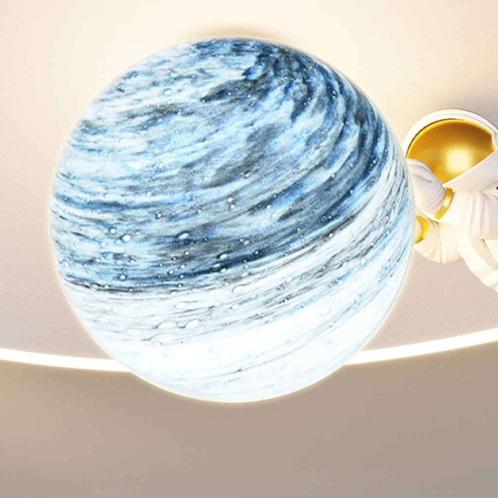 Modern Art Deco Kids Glass Acrylic Iron Astronaut Planet LED Flush Mount Ceiling Light Bedroom Living Room Home Decor Nursery Lighting Fixtures Unique Space Theme Children's Room Illumination Stylish Ceiling Lamp for Kids Room Adventure Decor