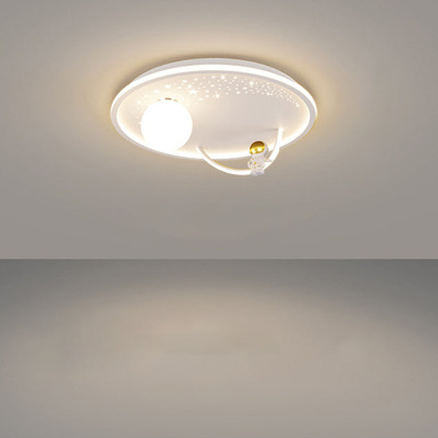 Modern Art Deco Kids Glass Acrylic Iron Astronaut Planet LED Flush Mount Ceiling Light Bedroom Living Room Home Decor Nursery Lighting Fixtures Unique Space Theme Children's Room Illumination Stylish Ceiling Lamp for Kids Room Adventure Decor