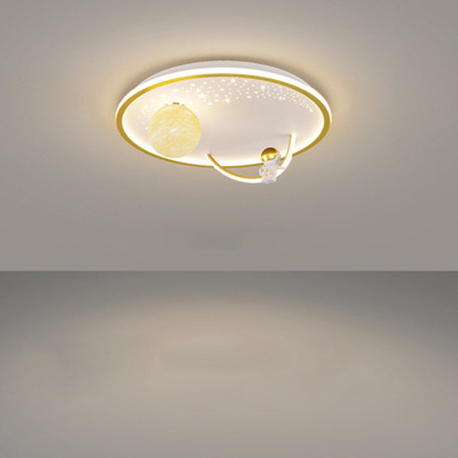 Modern Art Deco Kids Glass Acrylic Iron Astronaut Planet LED Flush Mount Ceiling Light Bedroom Living Room Home Decor Nursery Lighting Fixtures Unique Space Theme Children's Room Illumination Stylish Ceiling Lamp for Kids Room Adventure Decor