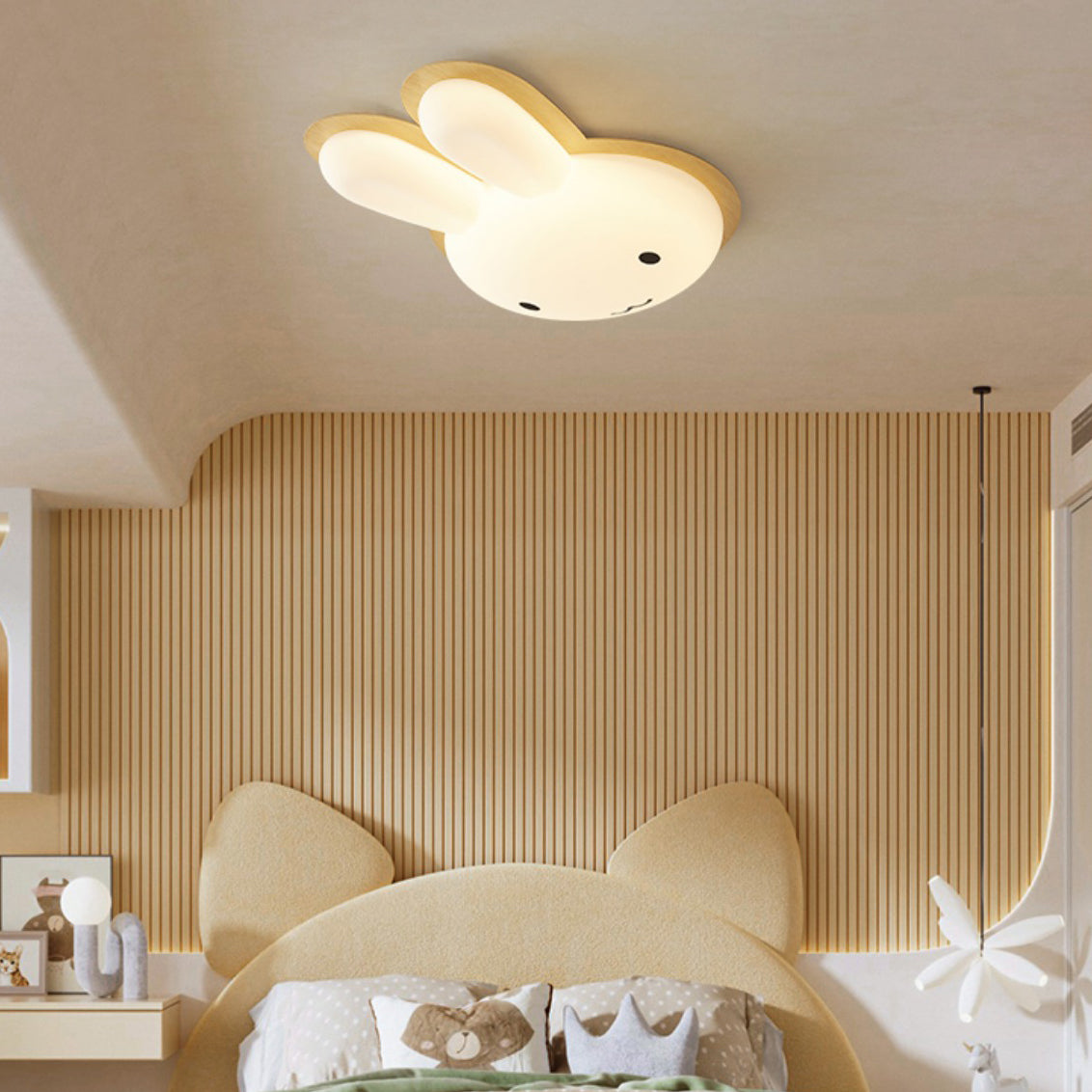 Modern Art Deco Kids PE Iron Rabbit Shape LED Flush Mount Ceiling Light Bedroom Ceiling Fixture Nursery Lighting Stylish Kids Room Decor Rabbit Design Lighting Fixture