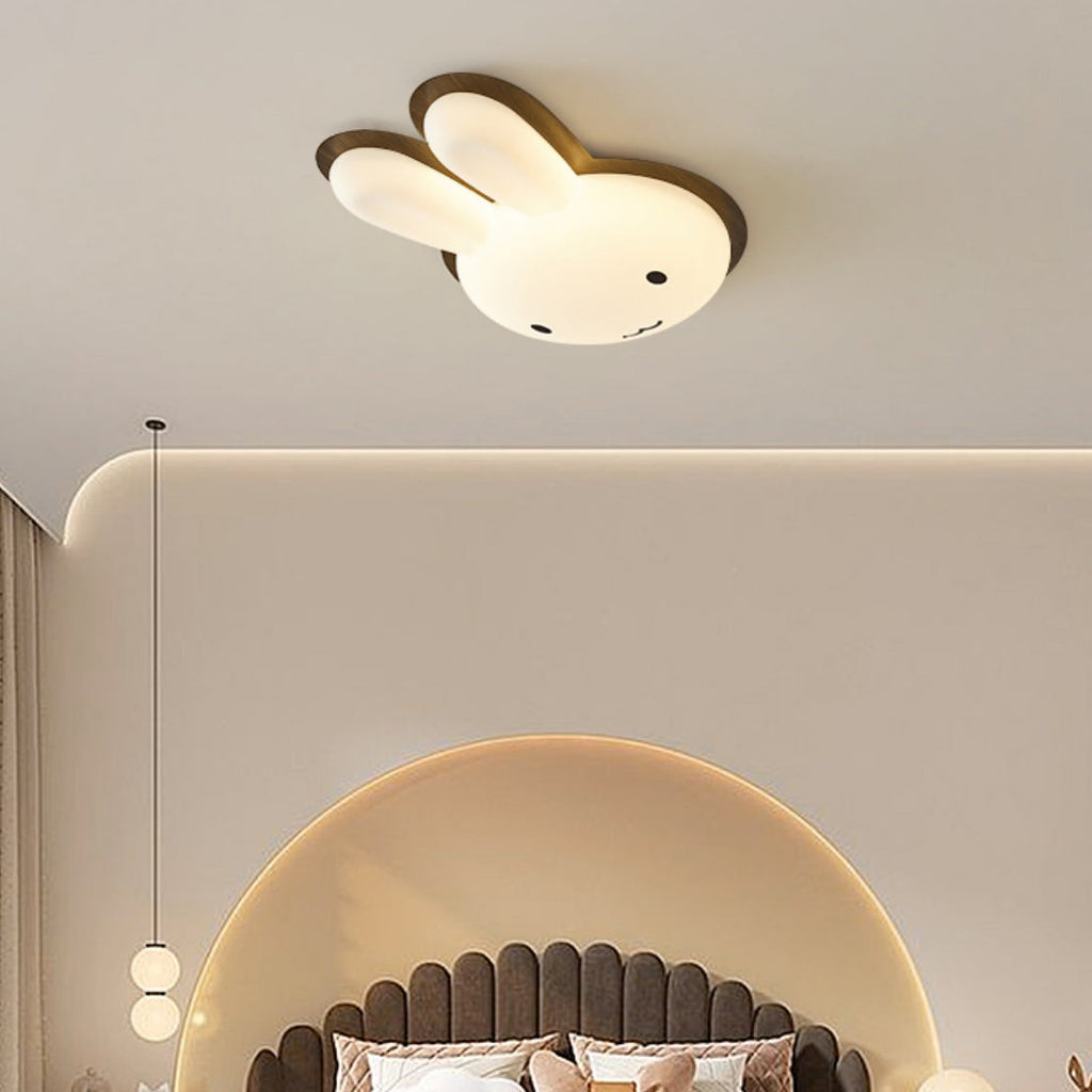 Modern Art Deco Kids PE Iron Rabbit Shape LED Flush Mount Ceiling Light Bedroom Ceiling Fixture Nursery Lighting Stylish Kids Room Decor Rabbit Design Lighting Fixture