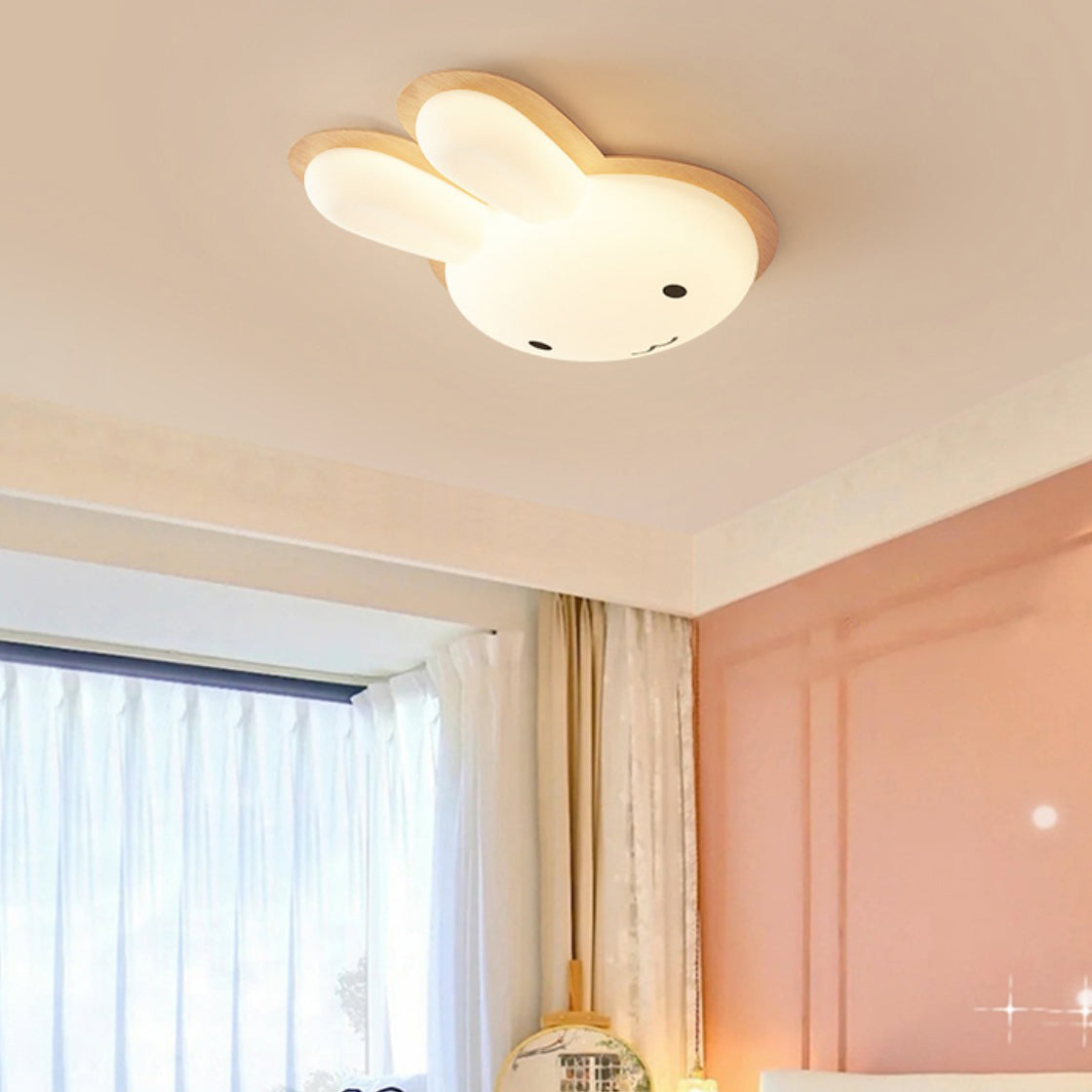 Modern Art Deco Kids PE Iron Rabbit Shape LED Flush Mount Ceiling Light Bedroom Ceiling Fixture Nursery Lighting Stylish Kids Room Decor Rabbit Design Lighting Fixture