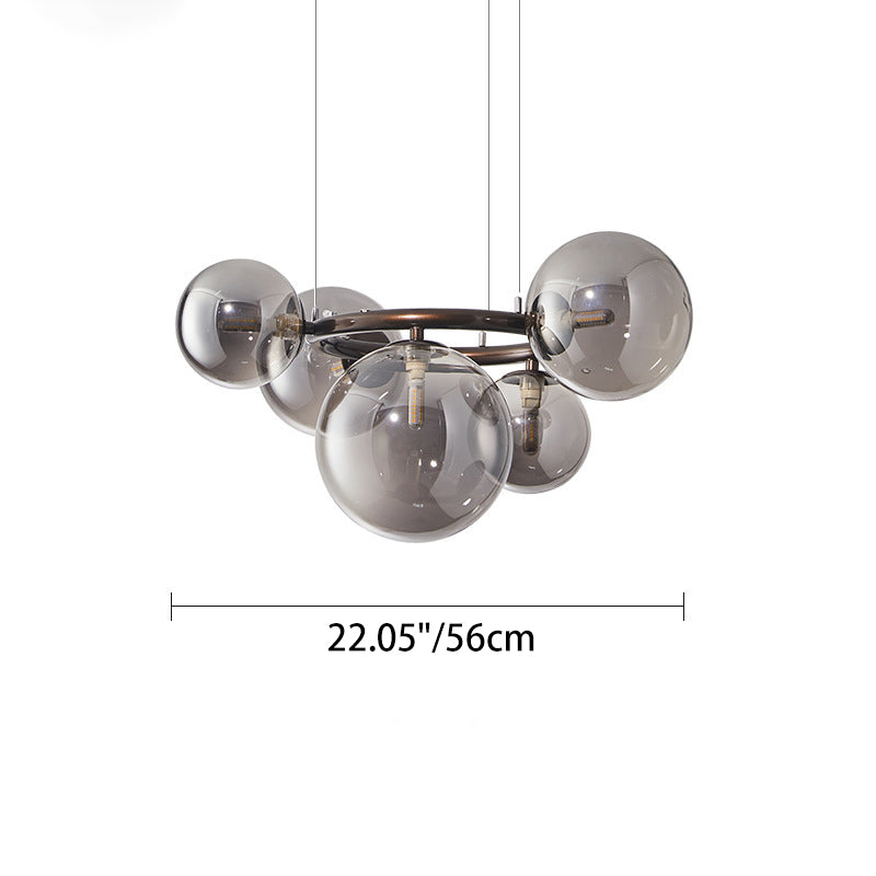 Contemporary Scandinavian Glass Iron Round Orb Chandelier - 5/7/9-Light for Bedroom & Living Room