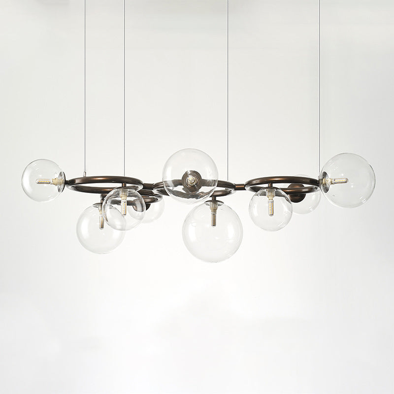 Contemporary Scandinavian Glass Iron Round Orb Chandelier - 5/7/9-Light for Bedroom & Living Room