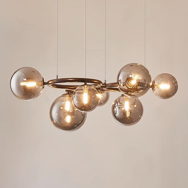 Contemporary Scandinavian Glass Iron Round Orb Chandelier - 5/7/9-Light for Bedroom & Living Room