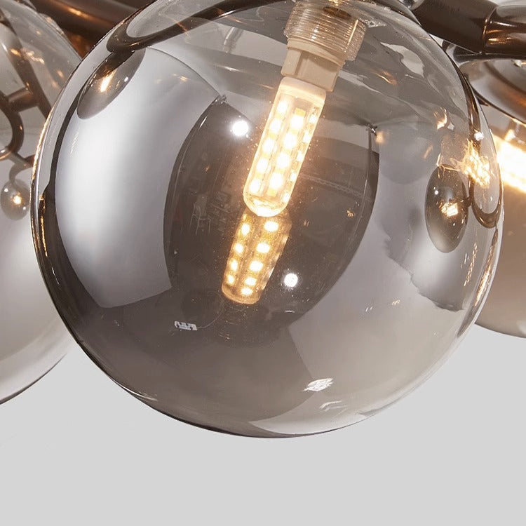Contemporary Scandinavian Glass Iron Round Orb Chandelier - 5/7/9-Light for Bedroom & Living Room