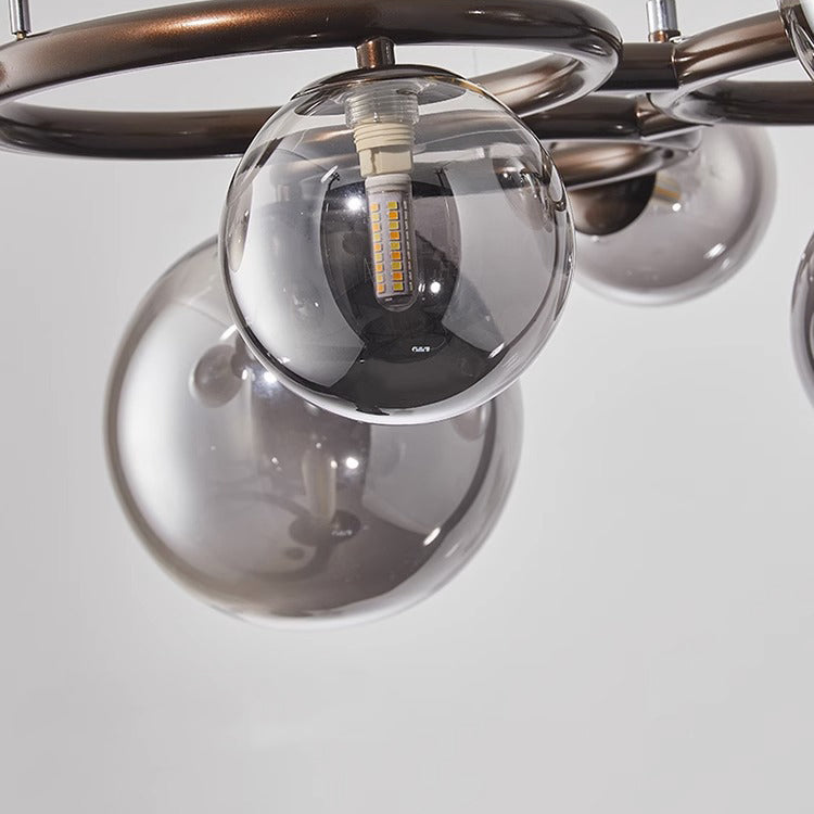 Contemporary Scandinavian Glass Iron Round Orb Chandelier - 5/7/9-Light for Bedroom & Living Room