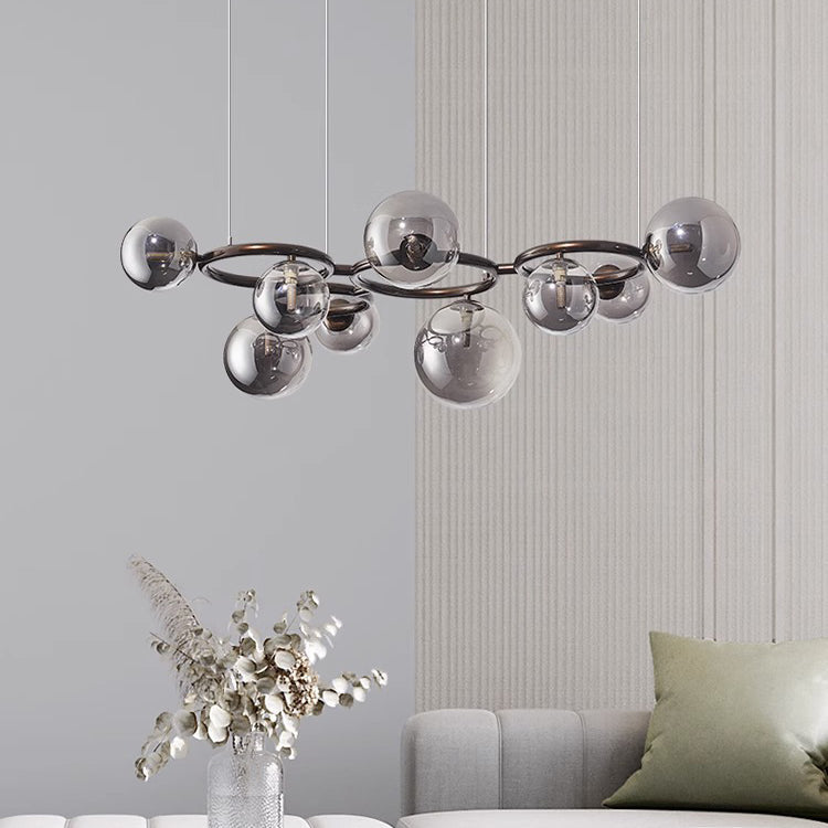 Contemporary Scandinavian Glass Iron Round Orb Chandelier - 5/7/9-Light for Bedroom & Living Room