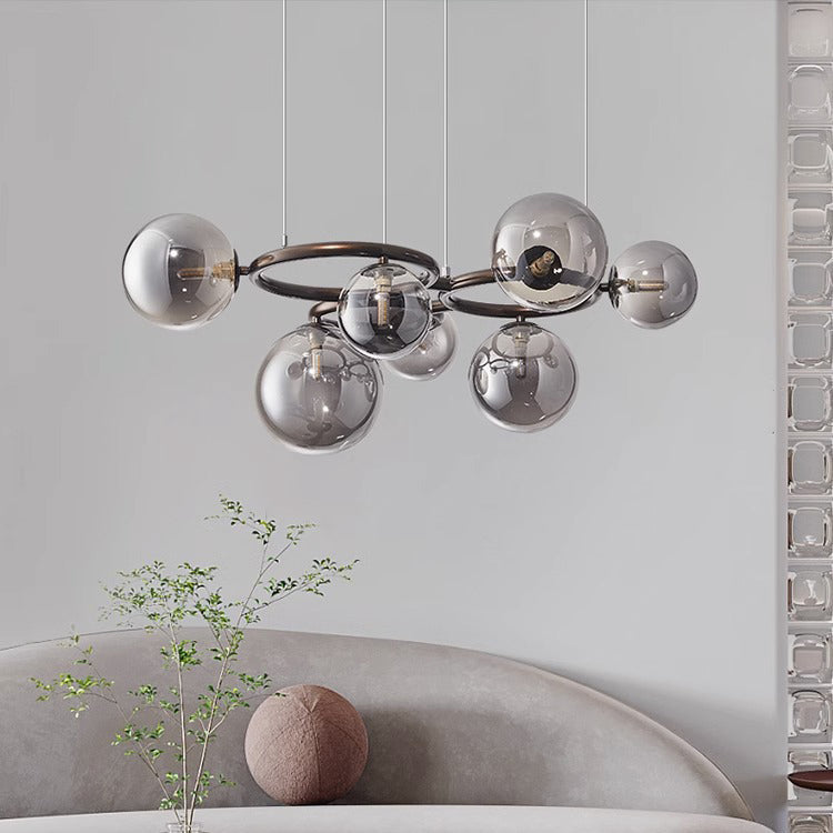 Contemporary Scandinavian Glass Iron Round Orb Chandelier - 5/7/9-Light for Bedroom & Living Room