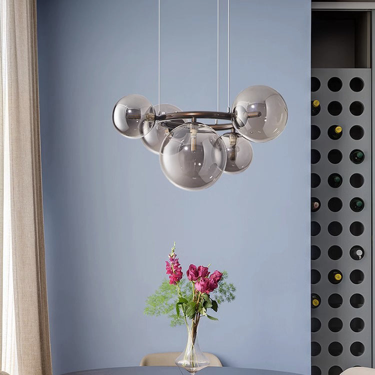 Contemporary Scandinavian Glass Iron Round Orb Chandelier - 5/7/9-Light for Bedroom & Living Room