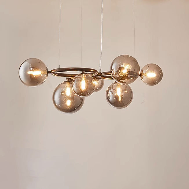 Contemporary Scandinavian Glass Iron Round Orb Chandelier - 5/7/9-Light for Bedroom & Living Room