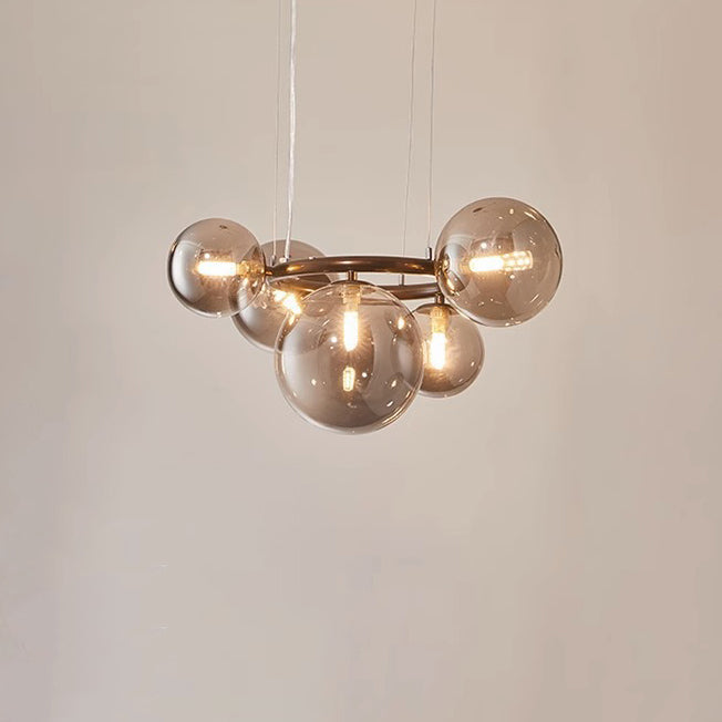 Contemporary Scandinavian Glass Iron Round Orb Chandelier - 5/7/9-Light for Bedroom & Living Room