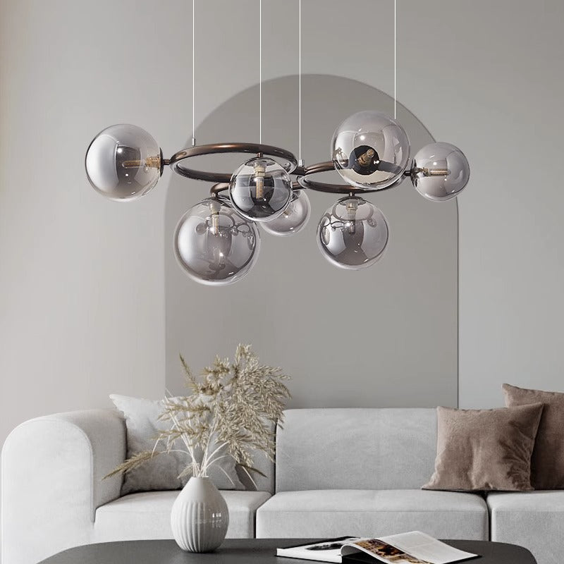 Contemporary Scandinavian Glass Iron Round Orb Chandelier - 5/7/9-Light for Bedroom & Living Room