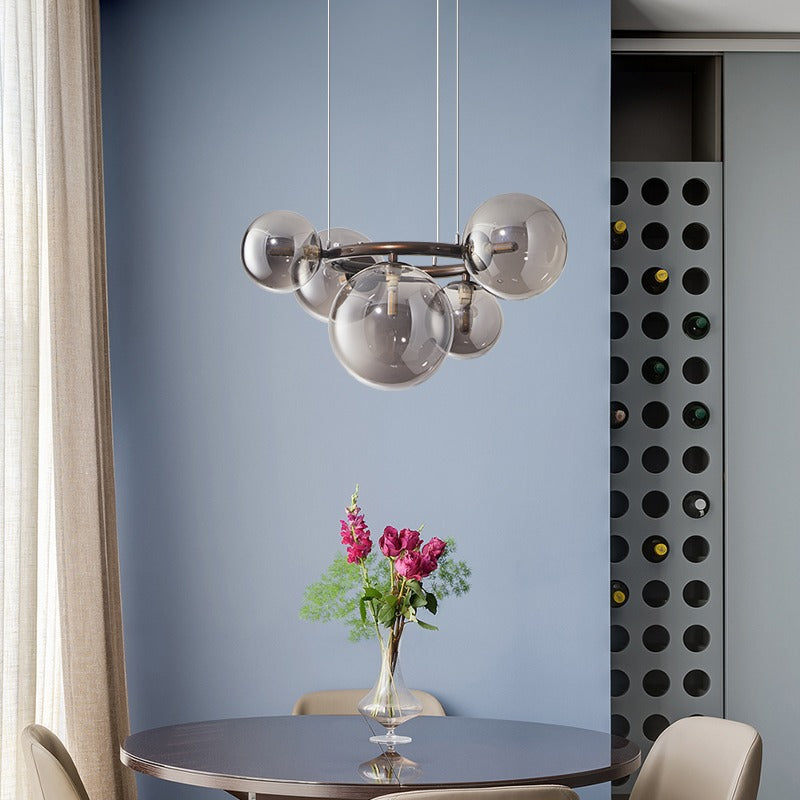 Contemporary Scandinavian Glass Iron Round Orb Chandelier - 5/7/9-Light for Bedroom & Living Room
