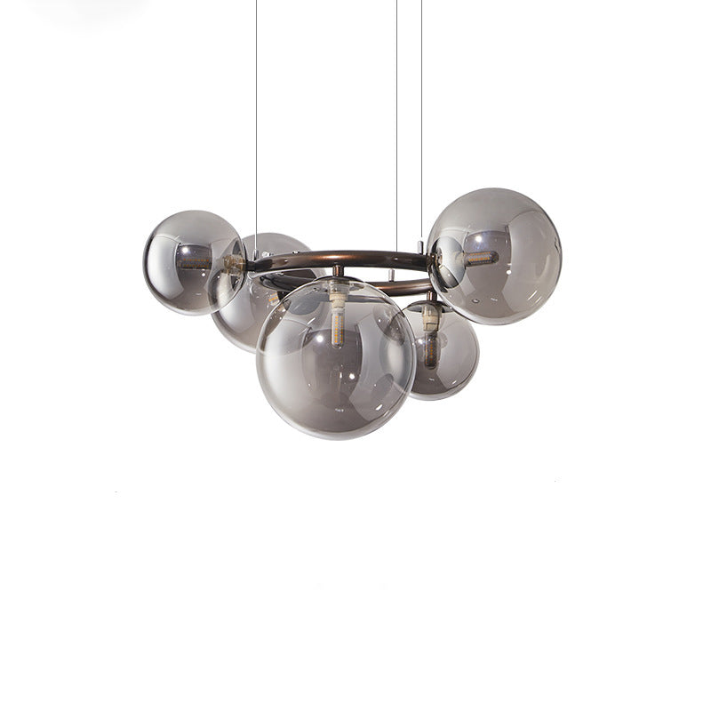 Contemporary Scandinavian Glass Iron Round Orb Chandelier - 5/7/9-Light for Bedroom & Living Room