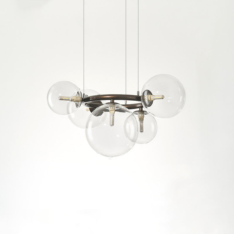 Contemporary Scandinavian Glass Iron Round Orb Chandelier - 5/7/9-Light for Bedroom & Living Room