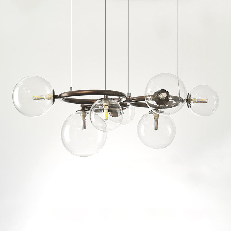Contemporary Scandinavian Glass Iron Round Orb Chandelier - 5/7/9-Light for Bedroom & Living Room