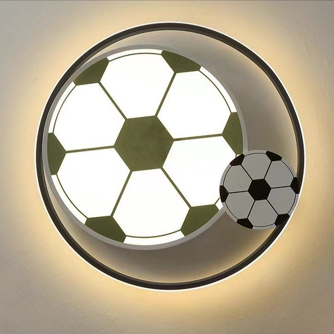 Modern Art Deco Kids Acrylic Iron Soccer-Shaped Round LED Flush Mount Ceiling Light for Bedroom, Sports-Themed Lighting, Children’s Room Decor, Decorative LED Ceiling Fixture, Soccer Bedroom Light, Kid-Friendly Illumination, Football Design Ceiling Lamp,