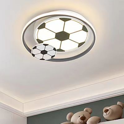Modern Art Deco Kids Acrylic Iron Soccer-Shaped Round LED Flush Mount Ceiling Light for Bedroom, Sports-Themed Lighting, Children’s Room Decor, Decorative LED Ceiling Fixture, Soccer Bedroom Light, Kid-Friendly Illumination, Football Design Ceiling Lamp,