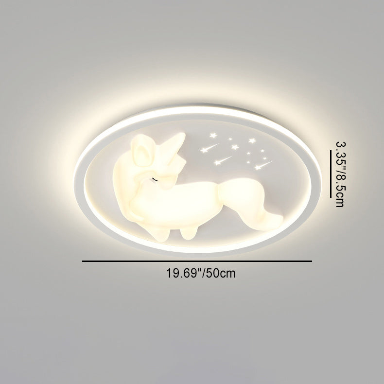 Modern Art Deco Iron Unicorn Shape Round LED Flush Mount Ceiling Light for Bedroom Living Room Fixture - Stylish Creative Lighting Design - Elegant Home Decor - Unique Decorative Ceiling Lamp - Durable Iron Construction - Energy Efficient LED Light - Cont