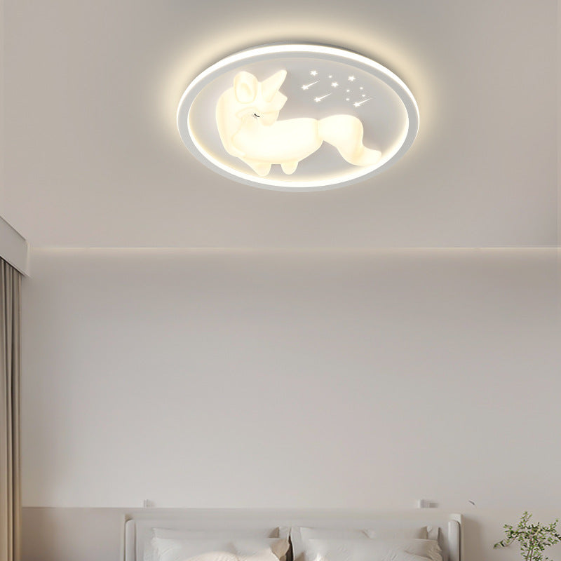 Modern Art Deco Iron Unicorn Shape Round LED Flush Mount Ceiling Light for Bedroom Living Room Fixture - Stylish Creative Lighting Design - Elegant Home Decor - Unique Decorative Ceiling Lamp - Durable Iron Construction - Energy Efficient LED Light - Cont