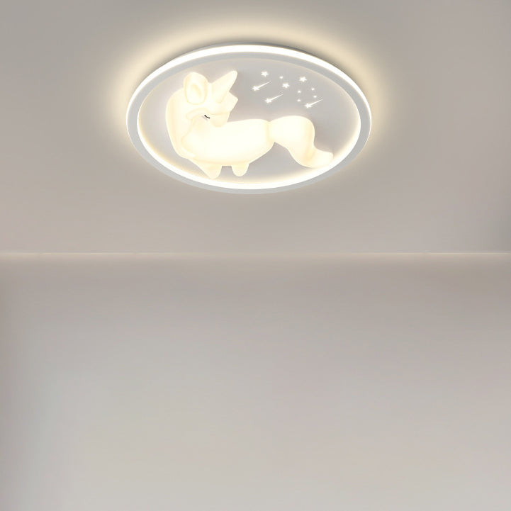 Modern Art Deco Iron Unicorn Shape Round LED Flush Mount Ceiling Light for Bedroom Living Room Fixture - Stylish Creative Lighting Design - Elegant Home Decor - Unique Decorative Ceiling Lamp - Durable Iron Construction - Energy Efficient LED Light - Cont
