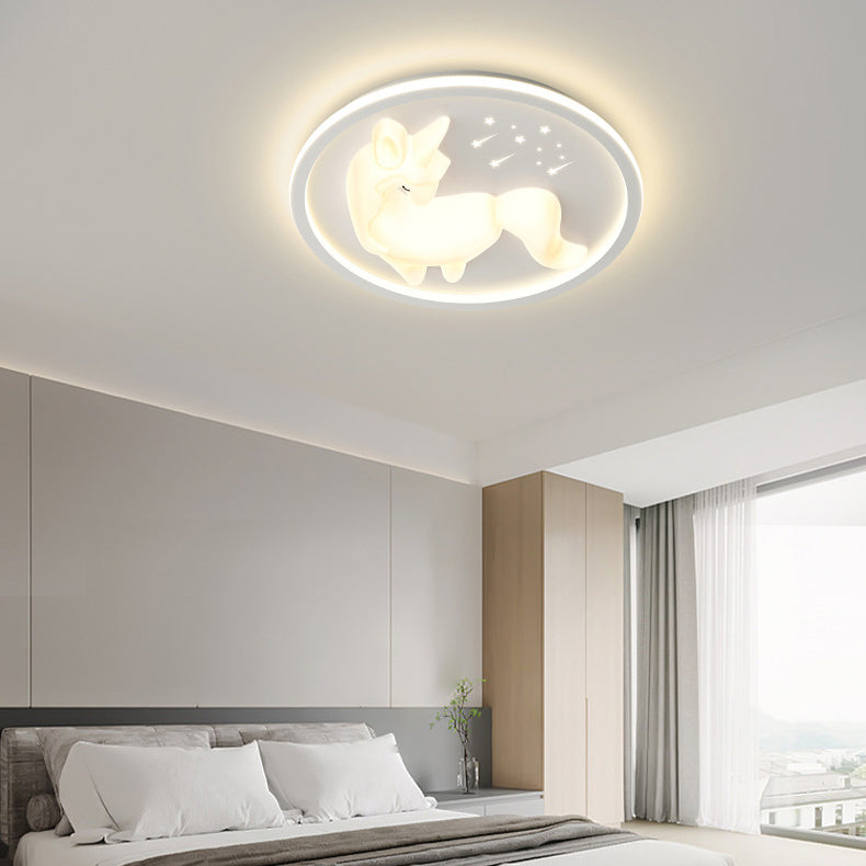 Modern Art Deco Iron Unicorn Shape Round LED Flush Mount Ceiling Light for Bedroom Living Room Fixture - Stylish Creative Lighting Design - Elegant Home Decor - Unique Decorative Ceiling Lamp - Durable Iron Construction - Energy Efficient LED Light - Cont