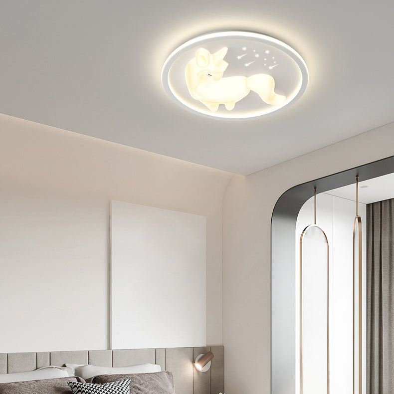Modern Art Deco Iron Unicorn Shape Round LED Flush Mount Ceiling Light for Bedroom Living Room Fixture - Stylish Creative Lighting Design - Elegant Home Decor - Unique Decorative Ceiling Lamp - Durable Iron Construction - Energy Efficient LED Light - Cont