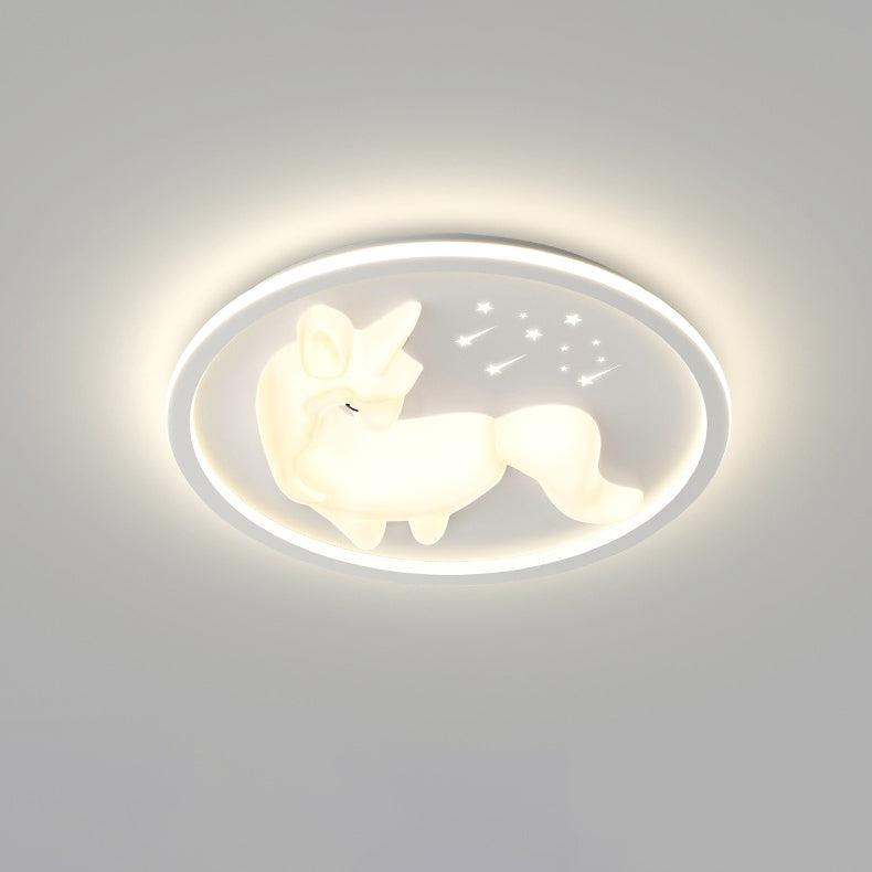 Modern Art Deco Iron Unicorn Shape Round LED Flush Mount Ceiling Light for Bedroom Living Room Fixture - Stylish Creative Lighting Design - Elegant Home Decor - Unique Decorative Ceiling Lamp - Durable Iron Construction - Energy Efficient LED Light - Cont