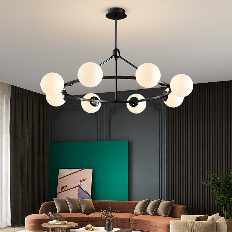 Contemporary Scandinavian Glass & Iron Globe Chandelier - 5/6/8-Light for Bedroom & Living Room