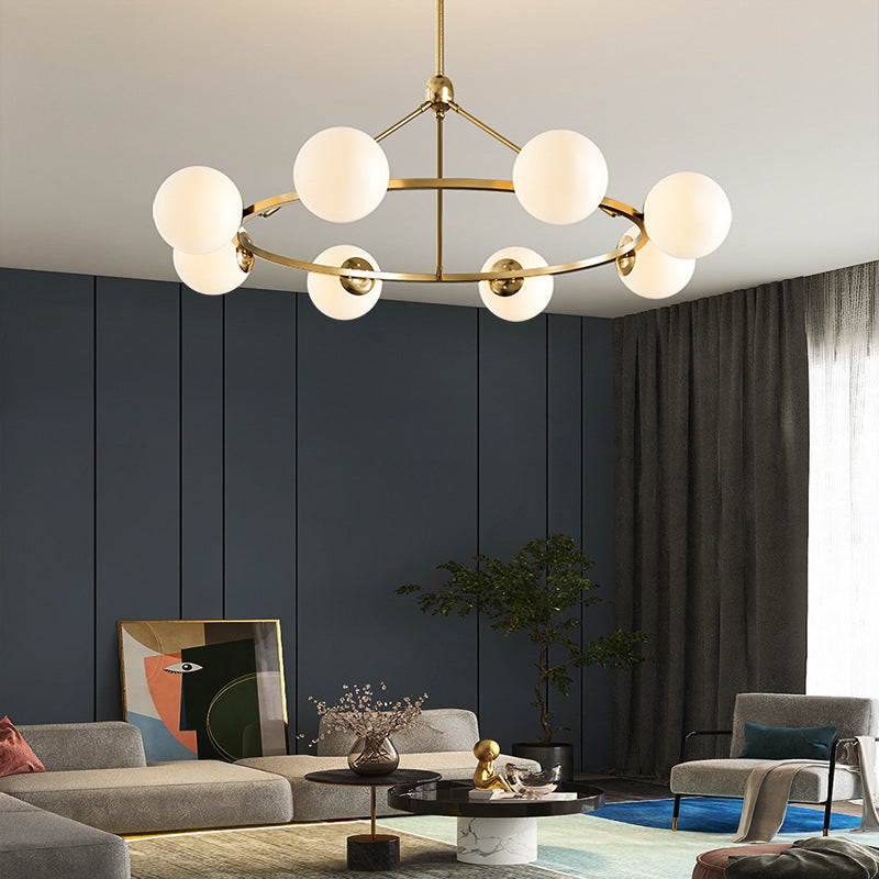 Contemporary Scandinavian Glass & Iron Globe Chandelier - 5/6/8-Light for Bedroom & Living Room